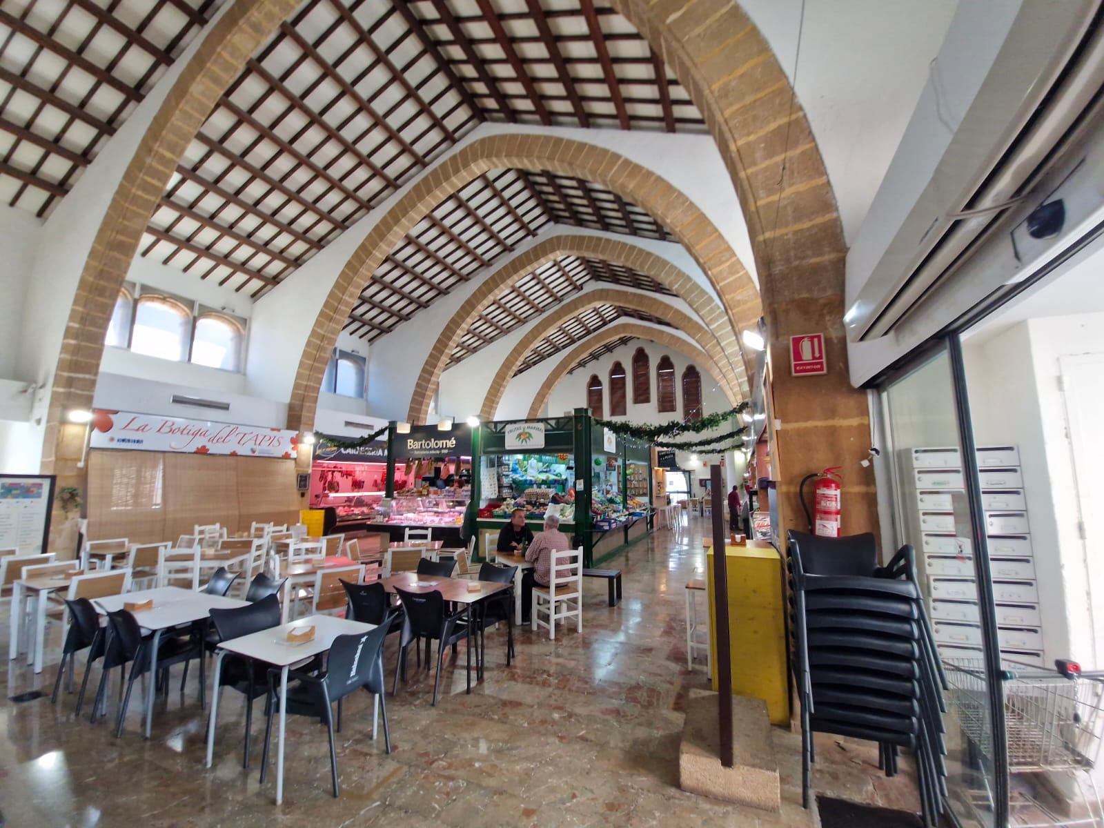 Market hall with stone arches